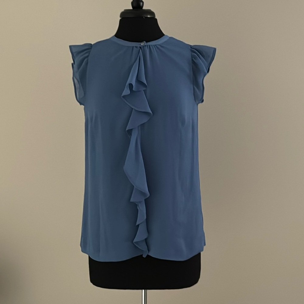 DKNY Keyhole Button Collar Ruffle Top NWT Size S